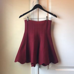 Burgundy circle skirt with scalloped hem